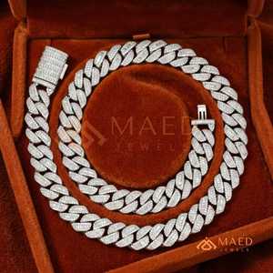 Collier en argent 925 avec moissanite ronde taille baguette, chaîne cubaine brillante, style hip-hop de luxe pour homme et femme - Product Image 3