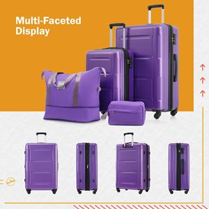 Set di bagagli in ABS leggeri in 2 pezzi con ruote Spinner espansibili con lucchetto da 20 pollici + valigia da 24 pollici con ruote - Product Image 3