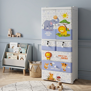 Nandos Lion 7 Tier Children <b>Plastic</b> Cabinet <b>Drawer</b> with Keys and Flat Panel Hinged Doors Suitable for Bedroom Organization - Product Image 1