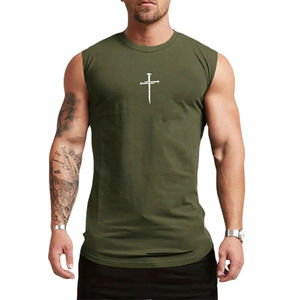 Camiseta sin mangas estampada para fitness, deportiva, de algodón para hombre, para gimnasio, culturismo, entrenamiento, chaleco muscular. - Product Image 3