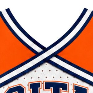 Haut court sans manches pour femme, col en V, orange, blanc, bleu marine, pour cheerleading, performance athlétique, uniforme d'équipe, compétition - Product Image 5