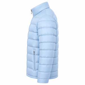 <b>Men's</b> Light Blue Down Puffer <b>Jacket</b> Stand Collar Zipper Closure Casual Winter Windproof Regular Fit Thin Quilted Coat - Product Image 2