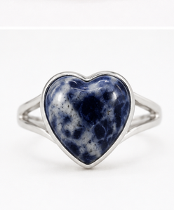 Anillo de Boda de Plata de Ley Ha Gems, Joyería India Clásica, Sodalita Natural, Corte Ovalado, Engaste de Bisel con Gema en Forma de Corazón, Original - Product Image 1