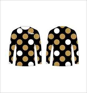 Maillot de sport personnalisé à manches longues en sublimation, léger, avec motif à pois dorés et blancs, fournisseur en gros - Product Image 1