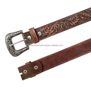 Ceinture en cuir pour homme, style western, gravée et peinte à la main, avec motifs floraux, fabrication artisanale, prix de gros. - Product Image 3