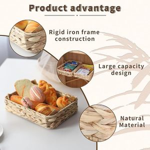 Wholesale Water Hyacinth Serving Tray <b>Rectangular</b> Woven <b>Basket</b> Multipurpose <b>Storage</b> Tray for Kitchen Coffee Table Home Decor OEM - Product Image 6