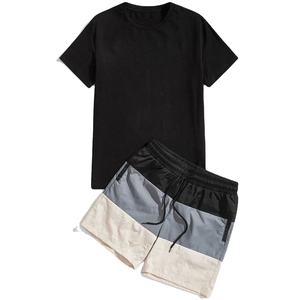 Ensemble deux pièces GUJ pour homme : T-shirt décontracté en coton de couleur unie et short respirant à séchage rapide, style urbain, personnalisable - Product Image 5