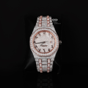 Montre de haute qualité entièrement sertie de moissanite, cadran arabe, bicolore rose et blanc, style hip-hop, en acier inoxydable, passe le test du diamant - Product Image 1