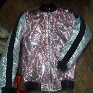 Women's <b>Sequin</b> Bomber <b>Jacket</b> Full Sleeve Stand Collar Zipper Closure Autumn Wear Metallic Glitter Print Polyester Material - Product Image 6