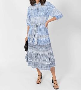 Vestidos de verano con cuello abierto y estampado de diamantes múltiples, diseño artesanal estampado a mano, vestidos con diseño escalonado. - Product Image 6