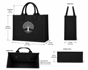 AMANI Black Laminated Jute Tote <b>Bag</b> <b>Tree</b> Pattern Reusable Eco Friendly Shopping with Zipper Pocket Wholesale Wedding Exhibition - Product Image 3