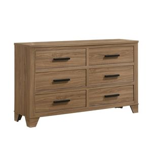 Cómoda de Seis Cajones Color Nogal con Tiradores Negros, Estilo Transicional, con Rieles Metálicos Centrales para Dormitorio, 1 Unidad - Product Image 4