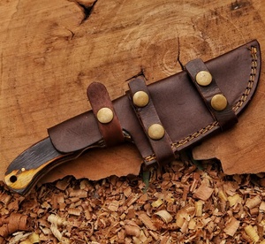 Cuchillo de caza recto multifunción de acero de Damasco DIY de gran venta con mango de madera y funda de cuero OEM ODM al por mayor - Product Image 5