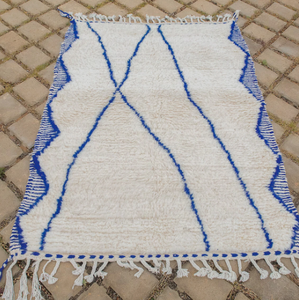 Tapis noué à la main de luxe marocain, blanc et bleu, avec coussinets antidérapants, pour prière, salon, hôtel, à poils longs, taille personnalisée - Product Image 2