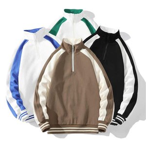 เสื้อสเวตเชิ้ตแบบ unisex ครึ่งซิป คอปกตั้ง แขนเสื้อแบบแร็กแลน ตัดต่อสี ทรงปกติ ผ้าถัก ใส่สบายๆ ในฤดูใบไม้ร่วง ผลิตจากโพลีเอสเตอร์ - Product Image 1