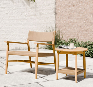 Ensemble de table d'appoint et fauteuil d'extérieur en teck massif, écologique, imperméable, finition naturelle, meubles de jardin pour salon, hôtel - Product Image 1