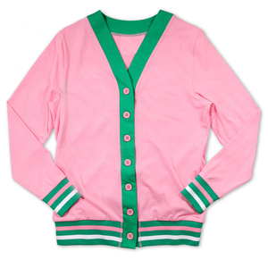 Pull en tricot rayé vert et rose à manches longues pour femmes et hommes, de haute qualité, OEM - Product Image 1