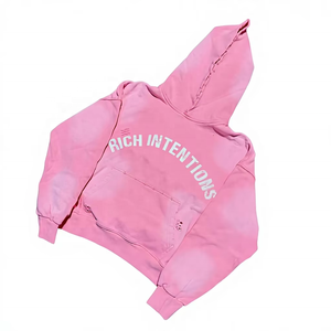Boxy Cropped Zip Hoodie Oversized Distressed Embroidery Patch <b>Work</b> Silicone Printed <b>Fleece</b> Sun Faded Acid Wash Custom Embroidery - Product Image 3