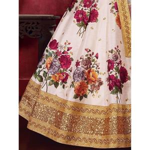Lehenga choli ชุดแต่งงานผ้าไหม banglori พิมพ์ลายดอกไม้สีขาว - Product Image 3
