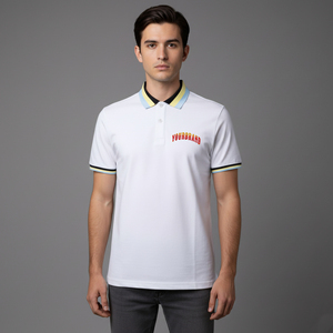 Polo de algodón blanco para hombre de la marca Your Brand, manga corta, diseño con letras bordadas, informal, transpirable, tela Oxford, corte regular. - Product Image 4