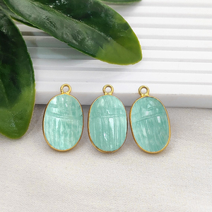 Colgante Tallado de Mariquita Turquesa Hecho a Mano, Chapado en Oro, Abalorios Tallados de Mariquita Azul Turquesa, Proveedores de Joyería - Product Image 5