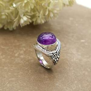 Vintage Handmade Natural Amethyst Gemstone <b>Ring</b> Brass 925 Silver Plated Adjustable <b>Statement</b> <b>Ring</b> SHYAM JEWELRS Boho Hippie - Product Image 1