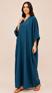 Kaftan Kurta décontracté en soie Dupion bleu sarcelle pour femme, longueur genou, manches trois quarts - Product Image 4