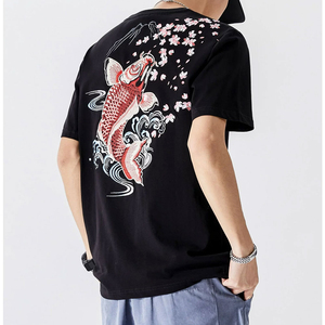 Camiseta Personalizada Bordada para Hombre con Diseño de Rosa, Negra, Manga Corta, Cuello Redondo - Product Image 6