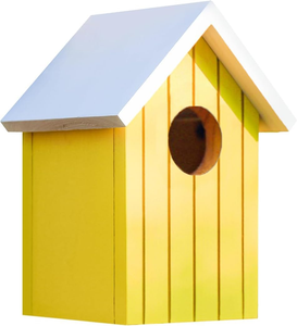 บ้านนกไม้สีเหลืองสำหรับแขวนในสวนกลางแจ้ง พร้อมหลังคาสีขาวสำหรับสนามหลังบ้าน - Product Image 1