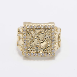 Anillo de Cóctel Geométrico para Hombre, Chapado en Oro de 18K, con Circonita Cúbica, Engaste Pavé, Cuadrado, Glamuroso, para Fiestas - Product Image 3
