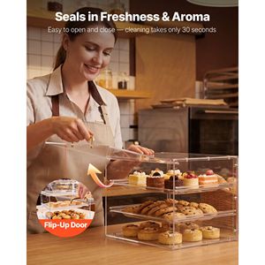 Vitrina Comercial de 3 Niveles para Panadería, Exhibidor de Acrílico Transparente para Pasteles, Pan y Tartas, para Cocina y Fiestas - Product Image 4