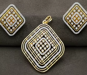 Colliers pendentifs classiques et élégants en or blanc, sertis de pierres AD, avec boucles d'oreilles assorties, pour les mariages et les fêtes - Product Image 2