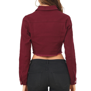 Veste en jean courte pour femme, lavée en machine, style décontracté, manches longues avec poignets boutonnés, veste en jean courte - Product Image 3