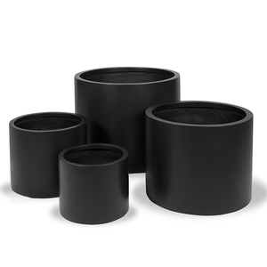 Juego de Macetas Cilíndricas Minimalistas de Fibra de Vidrio Negra para Uso en Interiores y en el Suelo con Diseño Clásico - Product Image 1