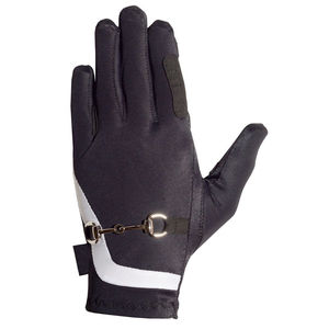 Gants d'équitation noirs pour femmes avec détail mors de cheval doré, fermeture auto-agrippante, couleur unie, modèle 2026 - Product Image 4