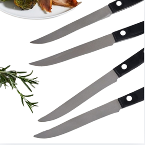 Black Riveted Handle <b>Steak</b> <b>Knives</b> <b>Set</b> with Silver Narrow Blades and Light Brown Wooden Storage Block for Dining Table Cutlery - Product Image 4