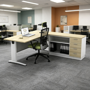 Bureau de direction moderne et durable avec armoire de rangement, chaise ergonomique, plateau en bois, design contemporain, configuration autonome pour - Product Image 3