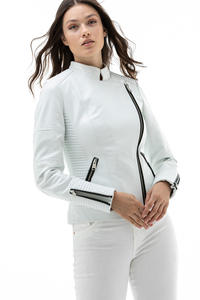 แจ็คเก็ตหนัง PU สีพื้นขายดี ทรงเข้ารูป แขนยาว ซิปหน้า สำหรับผู้หญิง - Product Image 3