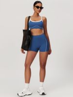 Ensemble court de sport pour femme avec soutien-gorge intégré – Yoga, entraînement, gym – Écoresponsable, Spandex/Polyester, 2 pièces, taille élastique en V