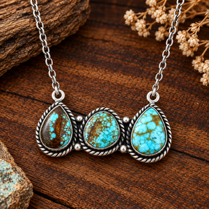 Collar de turquesa con cadena de algodón y plata, colgante hecho a mano, plata de ley 925, joyería de turquesa para mujer, regalo para ella - Product Image 6
