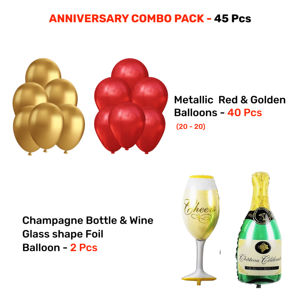 Kit Combinado Rojo Premium de Aniversario Feliz |   45 globos metálicos rojos dorados |   Globo de aluminio con forma de botella de champán y copa de vino - Product Image 2