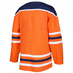 Maillot de hockey sur glace personnalisé pour homme, orange, bleu marine, blanc rayé, manches longues, pull respirant, 100% polyester, uniforme d'équipe adulte - Product Image 2