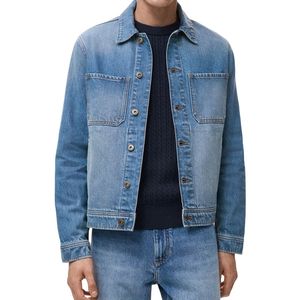Veste en jean noire personnalisée pour homme, style chemise décontractée à manches longues avec boutons sur le devant, poches poitrine et col rabattu - Product Image 4
