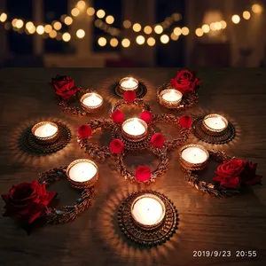 Handmade Rose <b>Tealight</b> Candle <b>Holder</b> Set Decorative Floral Rangoli for Diwali Wedding Festival and Home Table Decor - Product Image 4