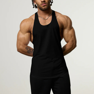 <b>Men's</b> Black Tank Top O-Neck Solid Color Breathable Knitted Casual Sportswear Gym <b>Vest</b> - Product Image 1