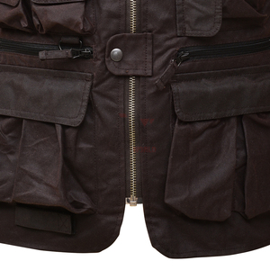 Brown <b>Utility</b> <b>Vest</b> Waterproof Waxed Canvas Multi Pocket Work Jacket Men Full Zip Functional Outdoor Apparel Cargo <b>Vest</b> - Product Image 4