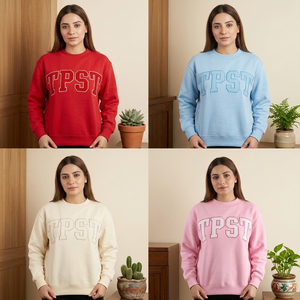 <b>Pink</b> Women's Oversized Crew Neck <b>Sweatshirt</b> With TPST Letter Print Regular Fit Knitted Cotton Autumn Wear - Product Image 5