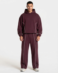 Custom Plum Men's Contrast Line <b>Oversized</b> Jogger Premium Quality Cotton Fleece Trouser Wide Leg Mens Back Pocket <b>Sweatpants</b> - Product Image 5