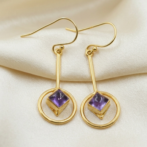 Pendientes colgantes geométricos de amatista natural, plata de ley 925, hechos a mano, chapados en oro rosa y oro amarillo, joyería para mujer - Product Image 4