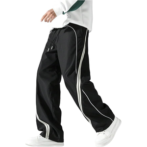<b>Men's</b> <b>Black</b> Sweatpants Elastic Waist Drawstring Side Stripe Casual Loose Fit Breathable Knitted <b>Pants</b> Spring Wear - Product Image 6